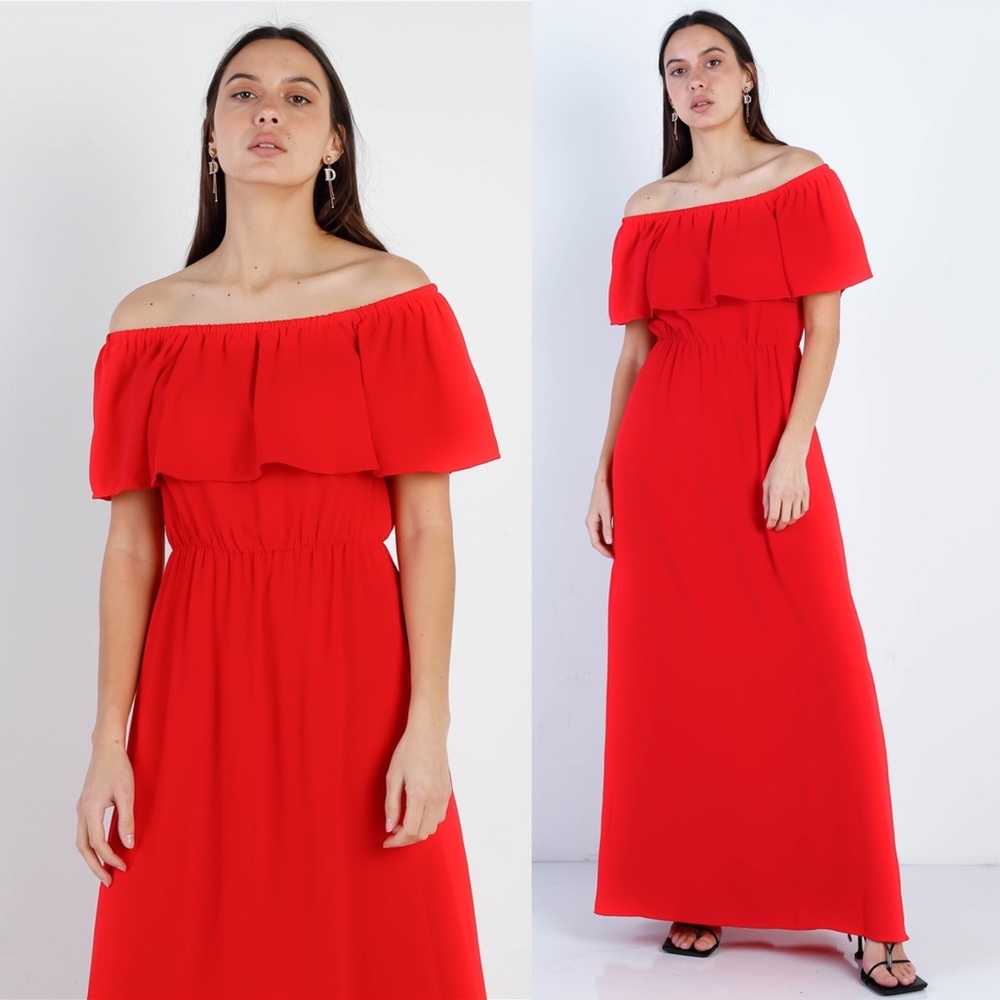 Bright Red Off Shoulder Maxi Dress